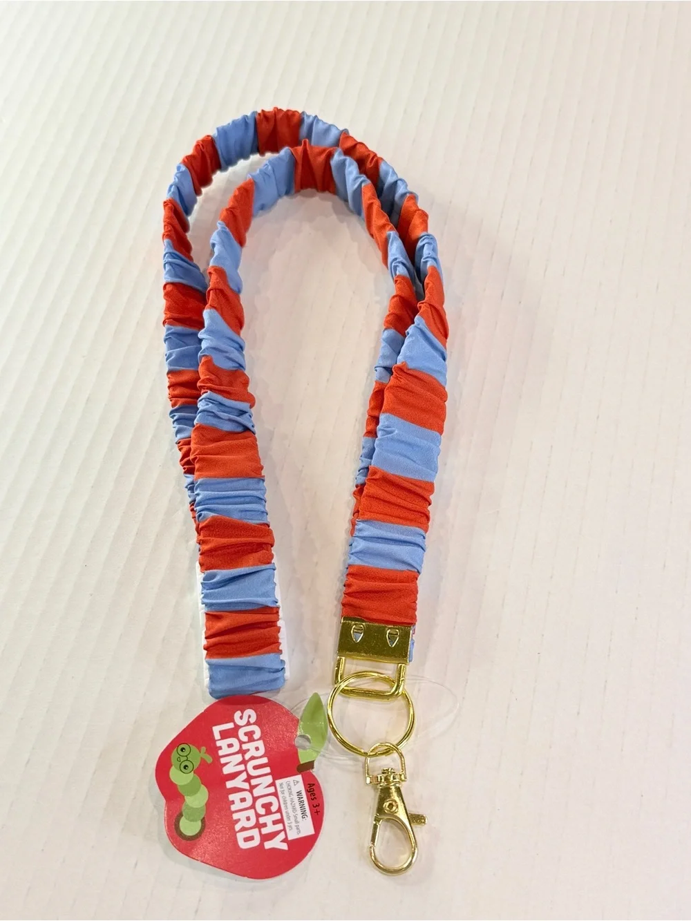 🆕 Crunchy Lanyard Red Blue Fabric Keychain ID Badge Holder Gold Clip 32”